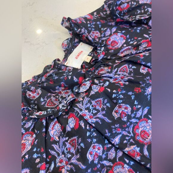 Xirena Lanie Purple Cottage Core Floral Ruffle Silk Blend Long Sleeve Blouse XS - Picture 4 of 11